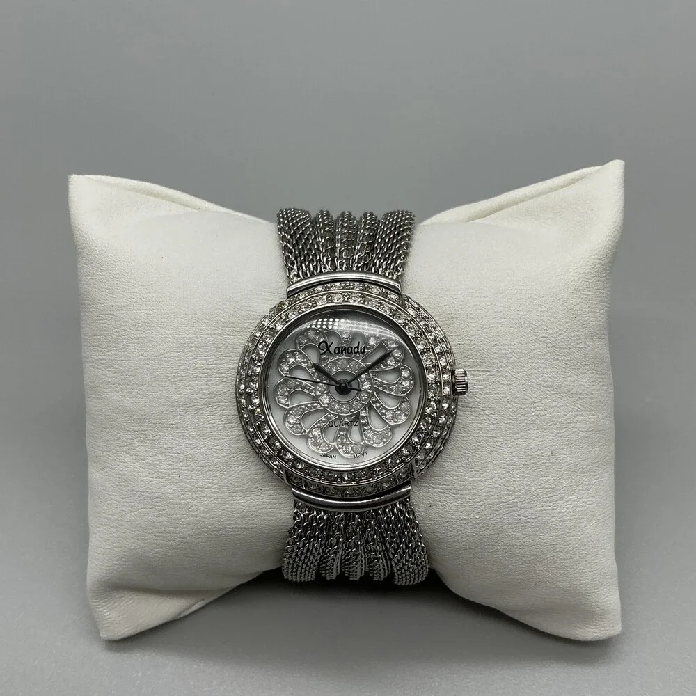 Xanadu Womens Watch 30mm Silver Crystal Bezel Mesh Band New Battery 6.5